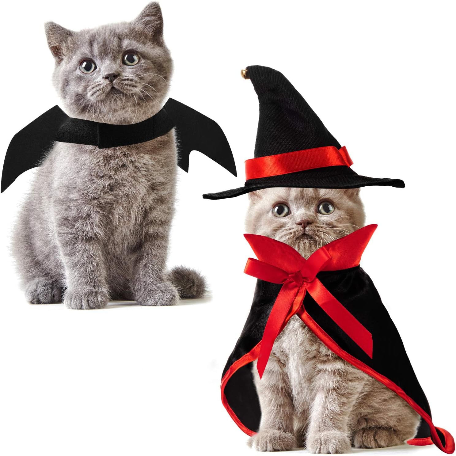 Frienda 3 Pieces Pet Halloween Vampire Costume Pet Bat Vampire Cloak Wizard Hat for Halloween Party
