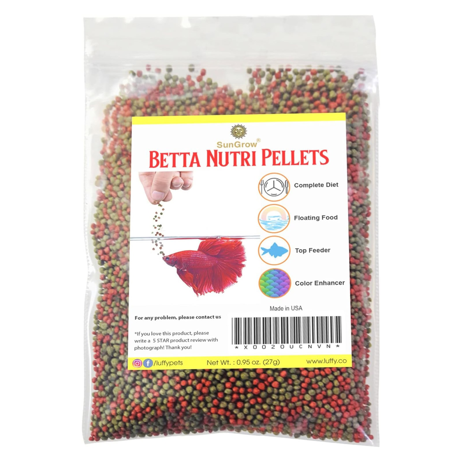 SunGrow Betta Food, Color Enhancer Floating Feed