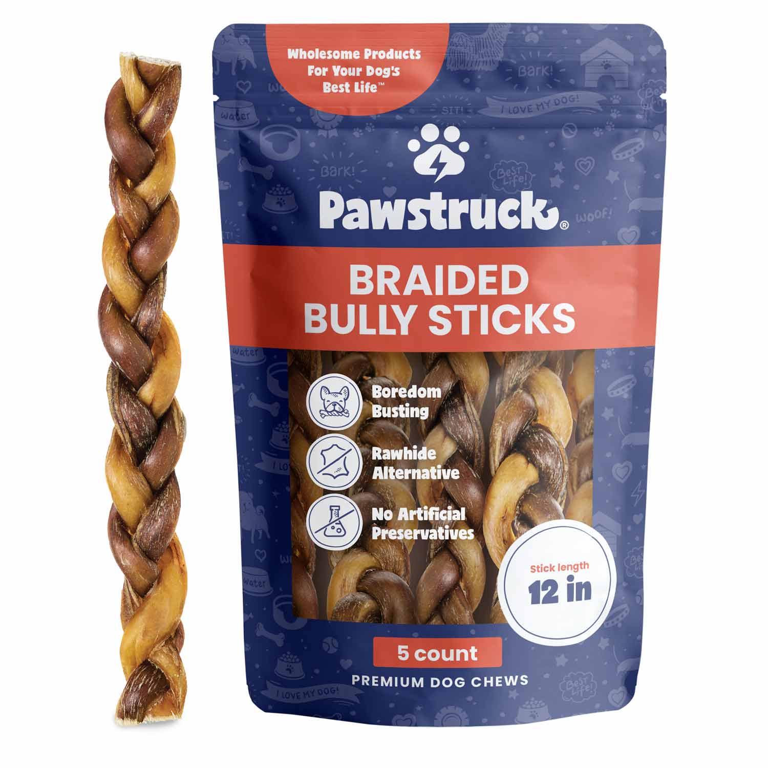 Pawstruck Braided Bully Sticks Dog Treats