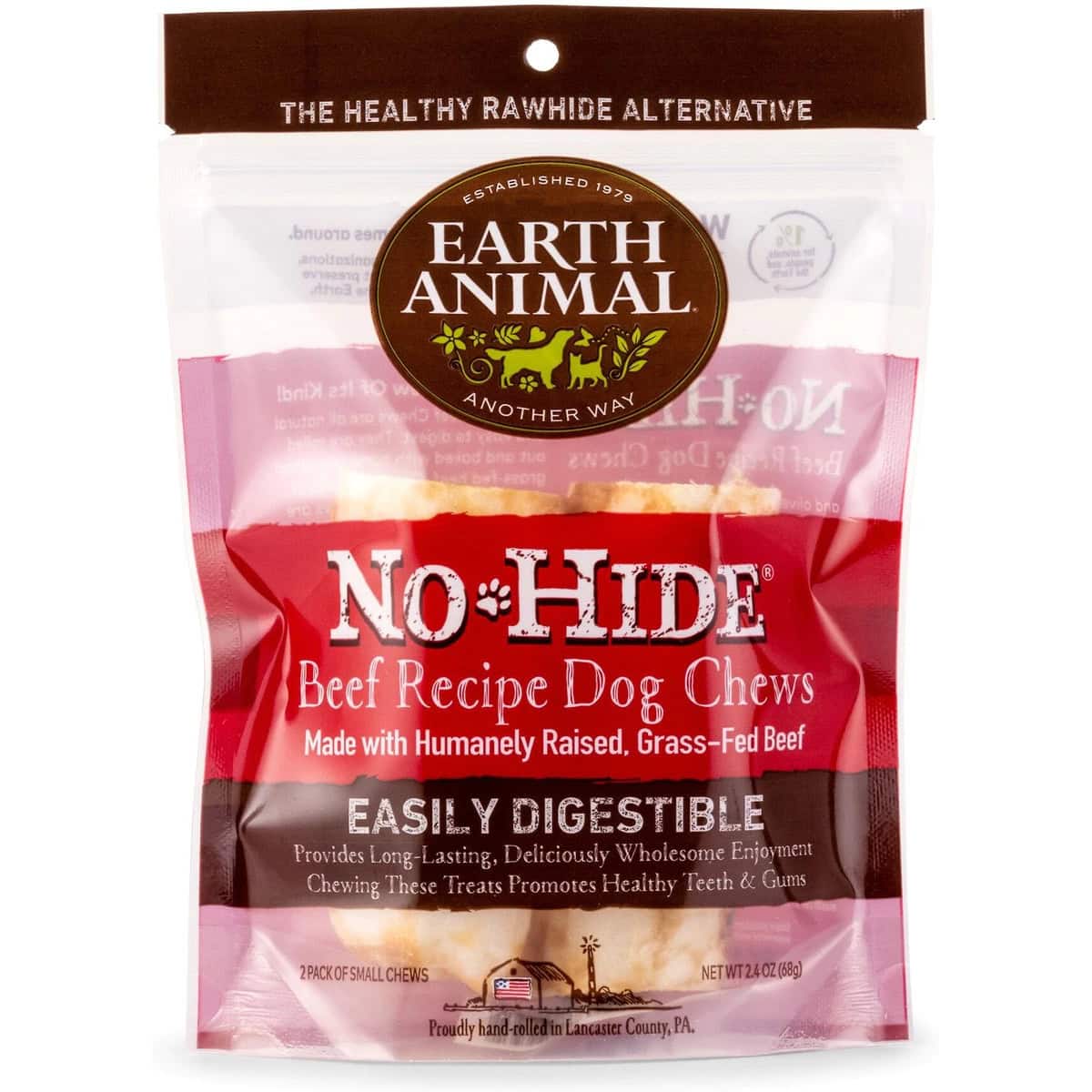 Earth Animal No-Hide Small Rolls Long Lasting Natural Rawhide Alternative Beef Recipe Chew Dog Treats 
