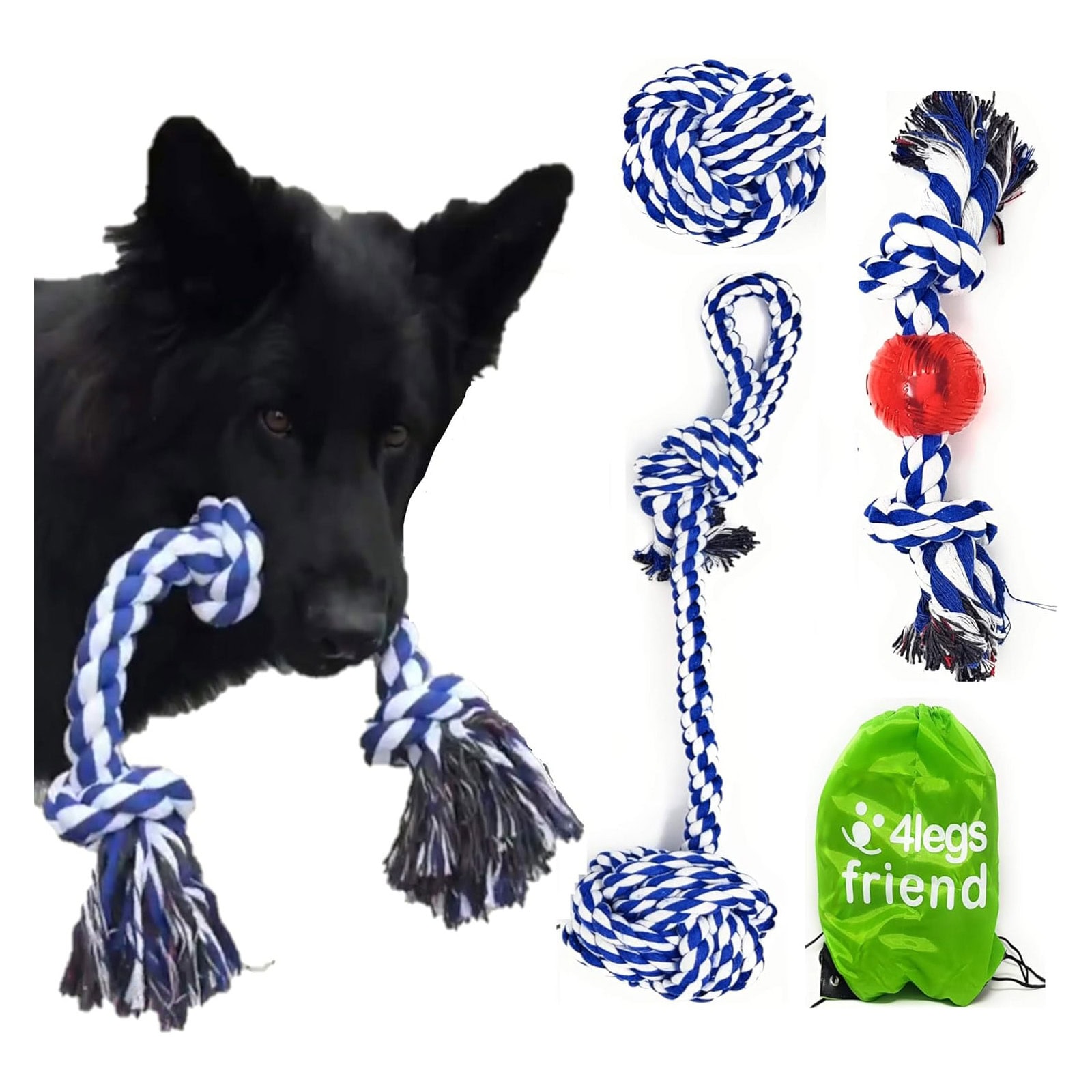 4LegsFriend Rope Toys for Large Dogs & Puppies 4-Pack