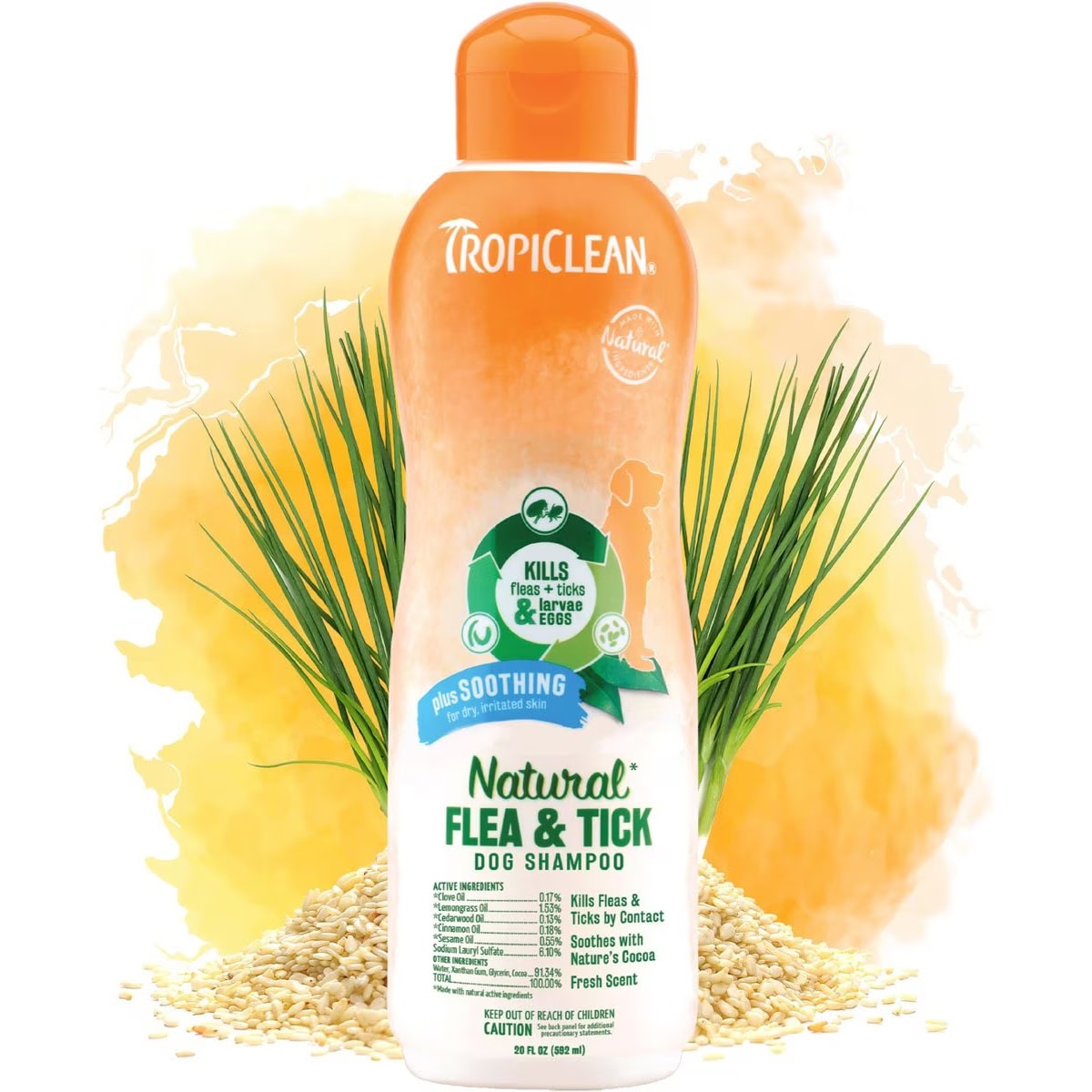 TropiClean Natural Flea & Tick Plus Soothing Dog Shampoo New