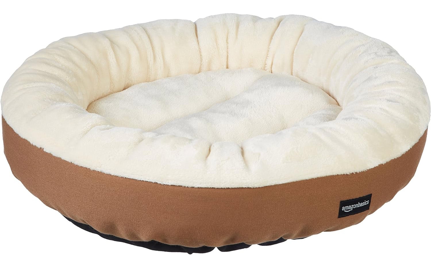 Amazon Basics Round Bolster Pet Bed for Dog or Cat with Flannel Top 