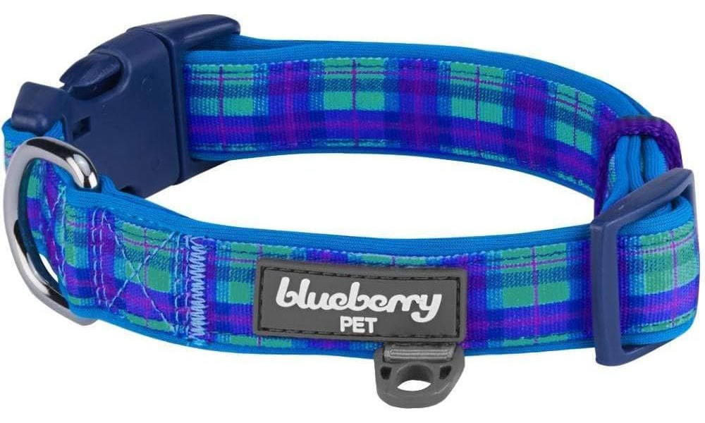 Blueberry Pet Soft & Comfy Padded Polyester Dog Collar Blue Plaid