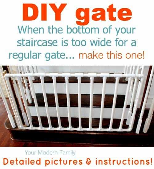 DIY Gate for Bottom of Wide Staircase, by Your Modern Family