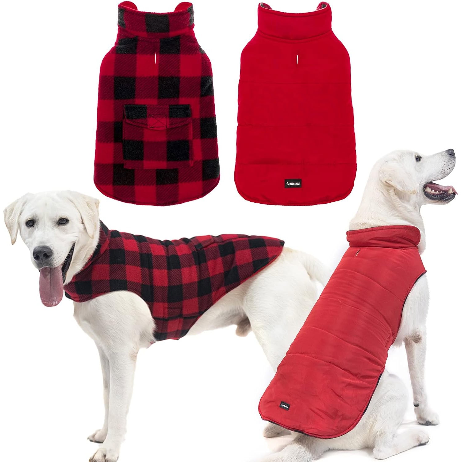 SCENEREAL Dog Winter Coat Christmas Reversible Jacket 
