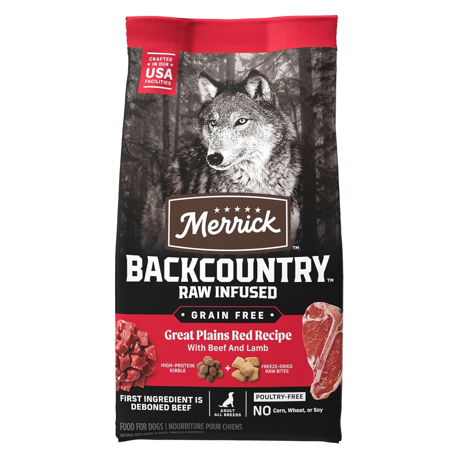 Merrick Backcountry Grain Free Dry Adult Dog Food Kibble with Freeze Dried Raw Pieces, Great Plains Red Recipe