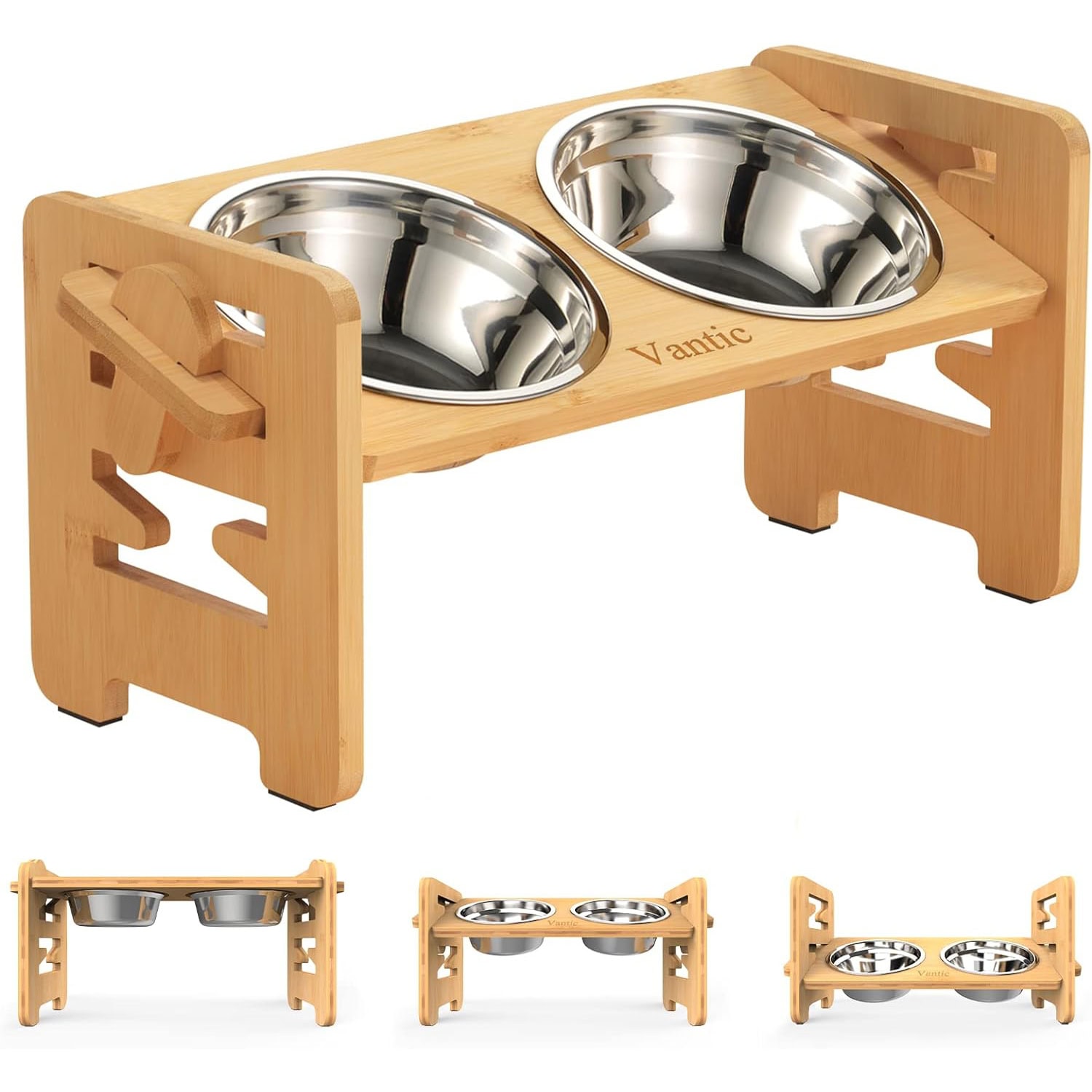 Vantic Elevated Dog Bowls-Adjustable Raised Dog Bowls with Stand for Small Size Dogs New