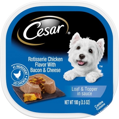 Cesar Loaf & Topper in Sauce Rotisserie Chicken Flavor with Bacon & Cheese Dog Food Tray