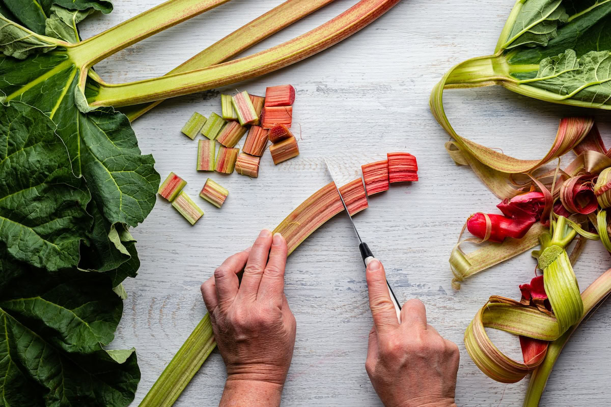 Chopping rhubarb stems