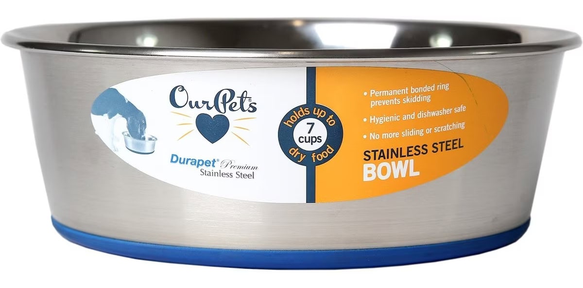 OurPets Durapet Premium Rubber-Bonded Stainless Steel Bowl