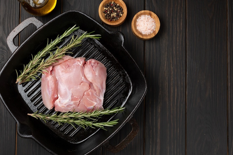 Rabbit meat on a skillet