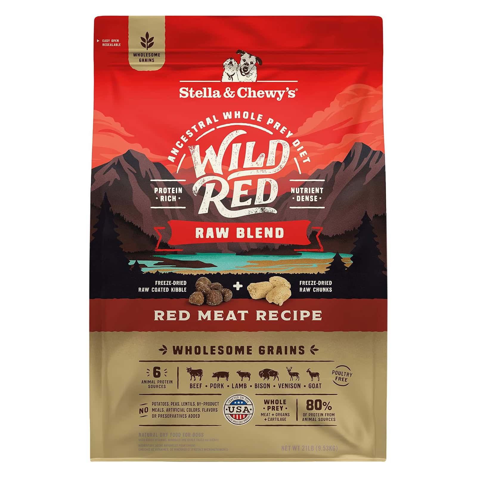 Stella & Chewy's Wild Red Dry Dog Food Raw Blend High Protein Wholesome Grains Red Meat Recipe