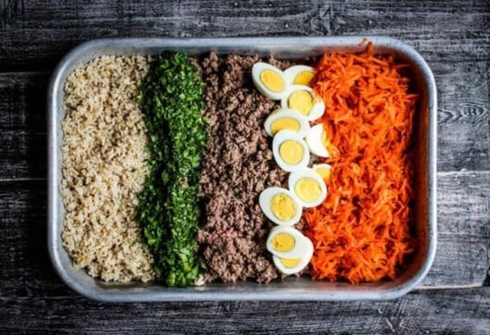 Beef, herb, and egg dog food
