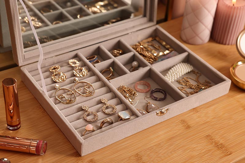 elegant jewelry box with different jewelries