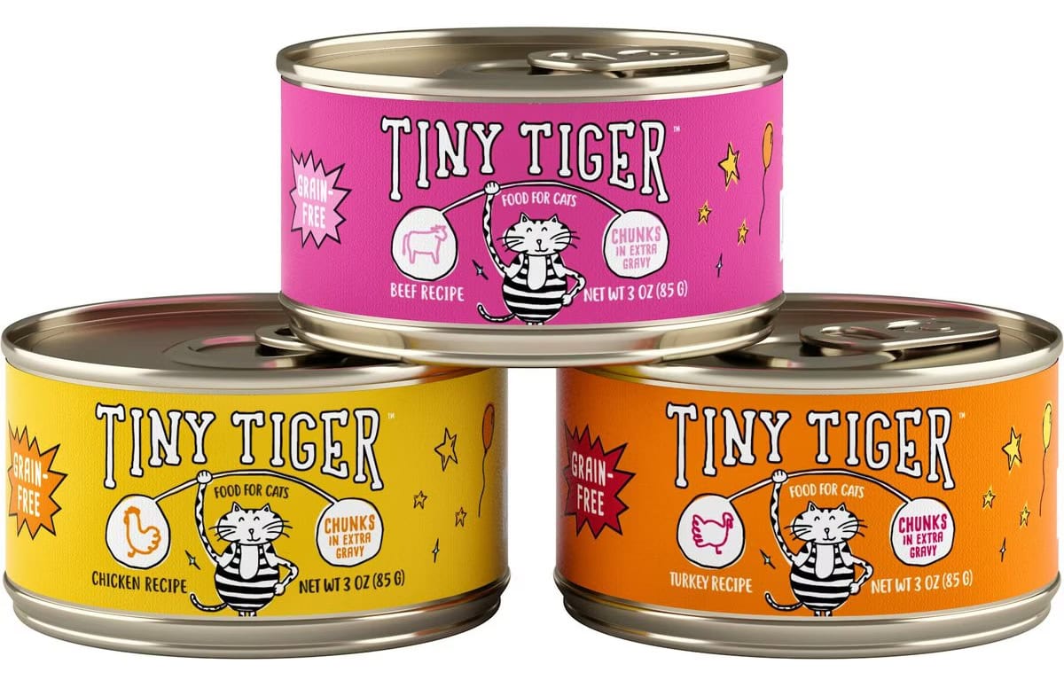Tiny Tiger Chunks in EXTRA Gravy Beef & Poultry Recipes Variety Pack Grain-Free Canned Cat Food