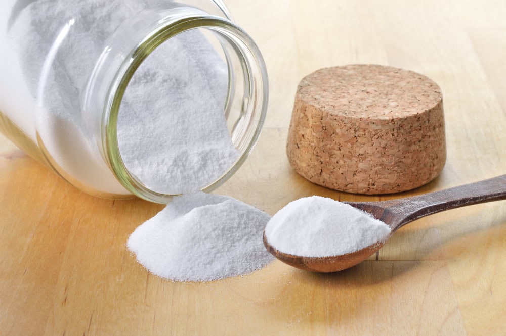 baking soda in a glass jar close up
