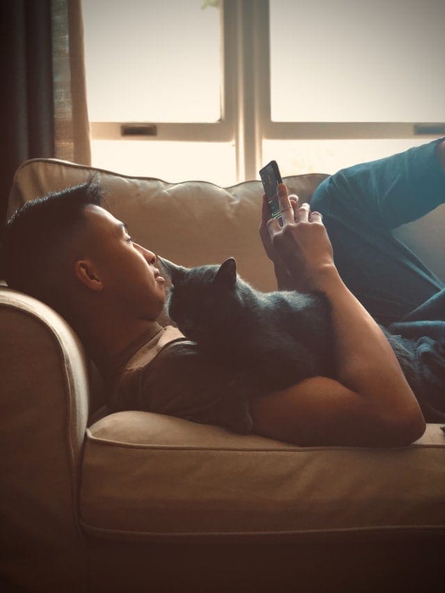 cat on man's chest