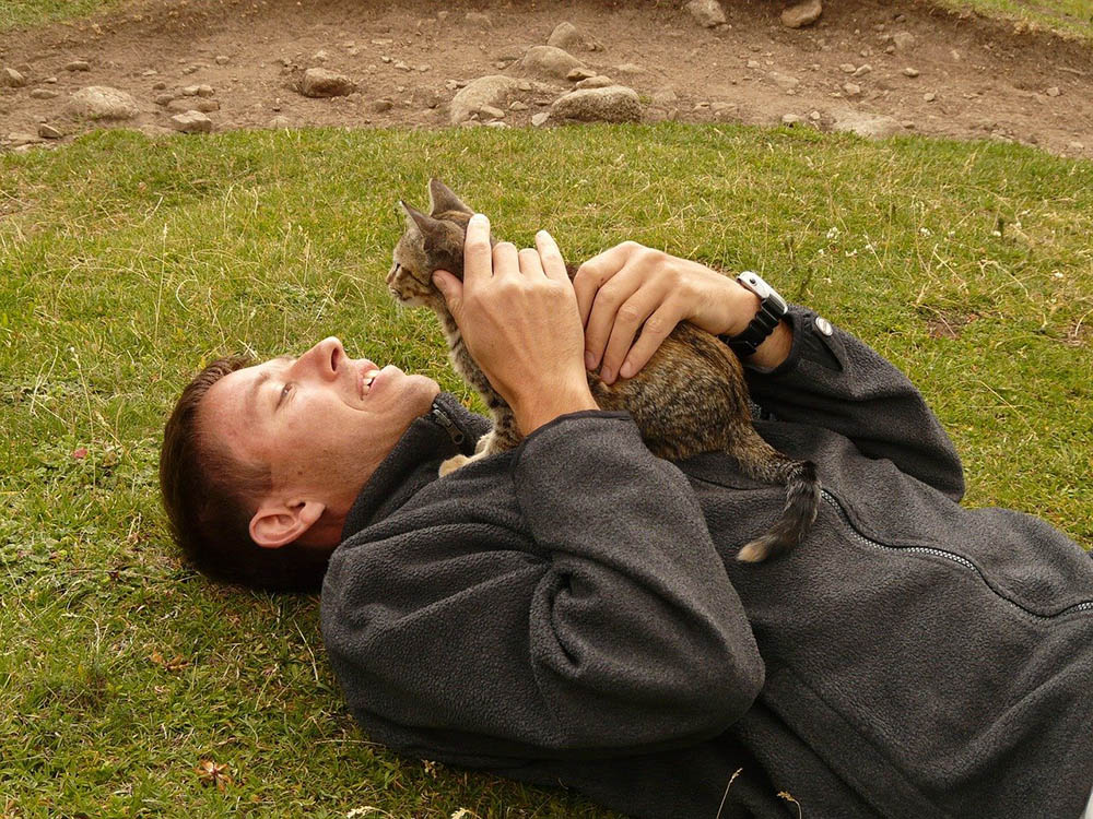 cat on man's chest