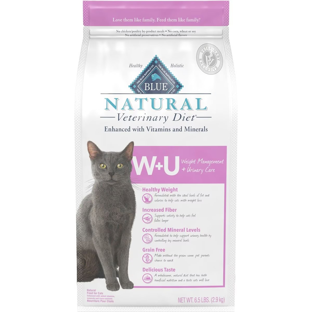 Blue Buffalo Natural Veterinary Diet W+U Weight Management + Urinary Care Grain-Free Dry Cat Food
