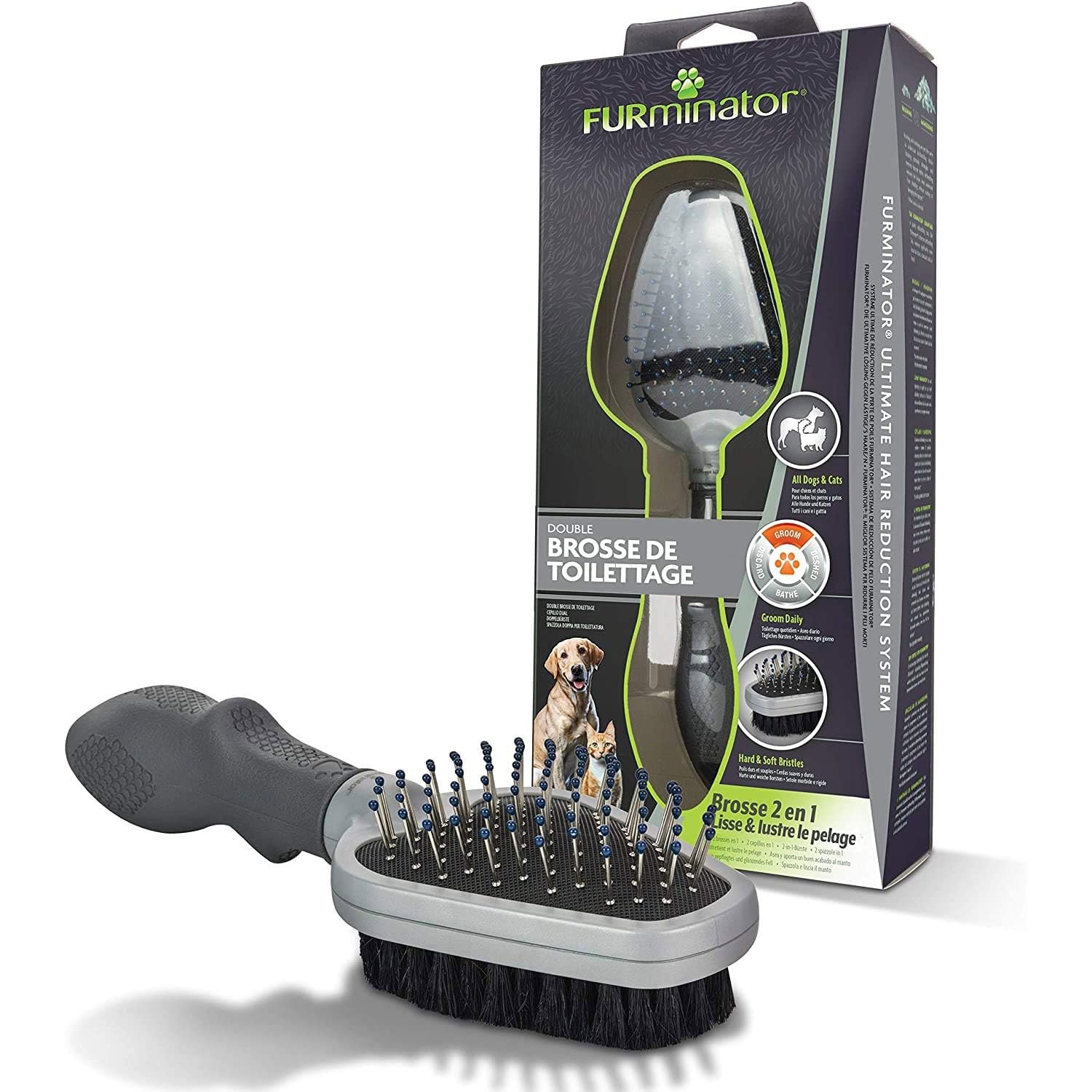 FURminator Dual Grooming Brush for Cats and Dogs