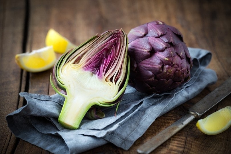 Fresh purple artichokes