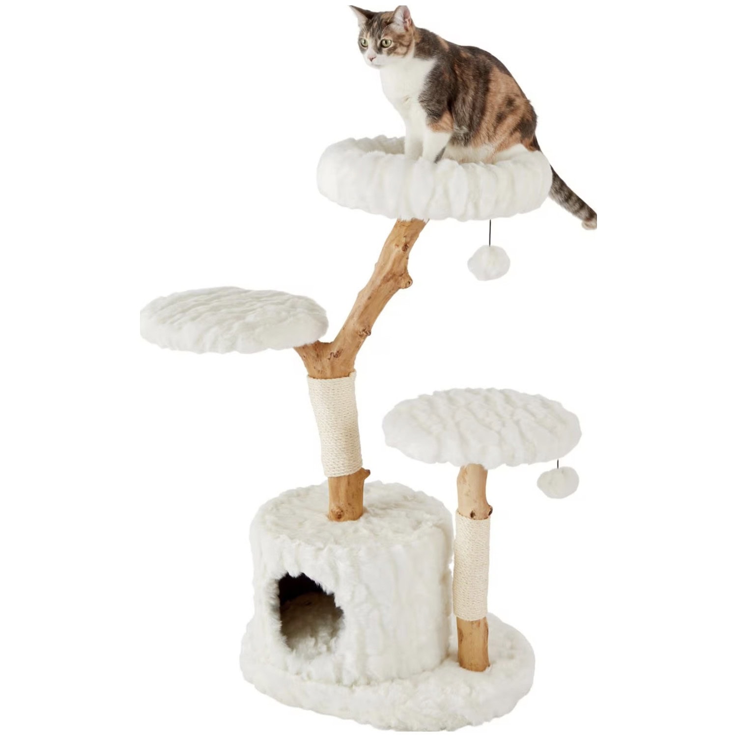 Frisco Natural Wood Modern Cat Tree with Toy Large