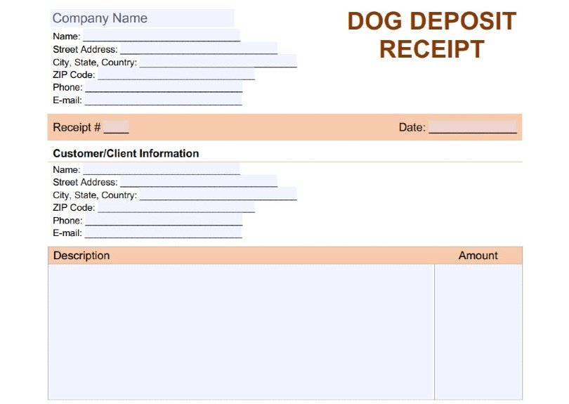 Online Invoice Dog (Puppy) Deposit Receipt Template