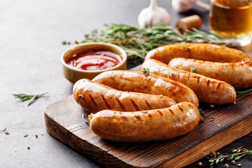 Sausages fried with spices and herbs