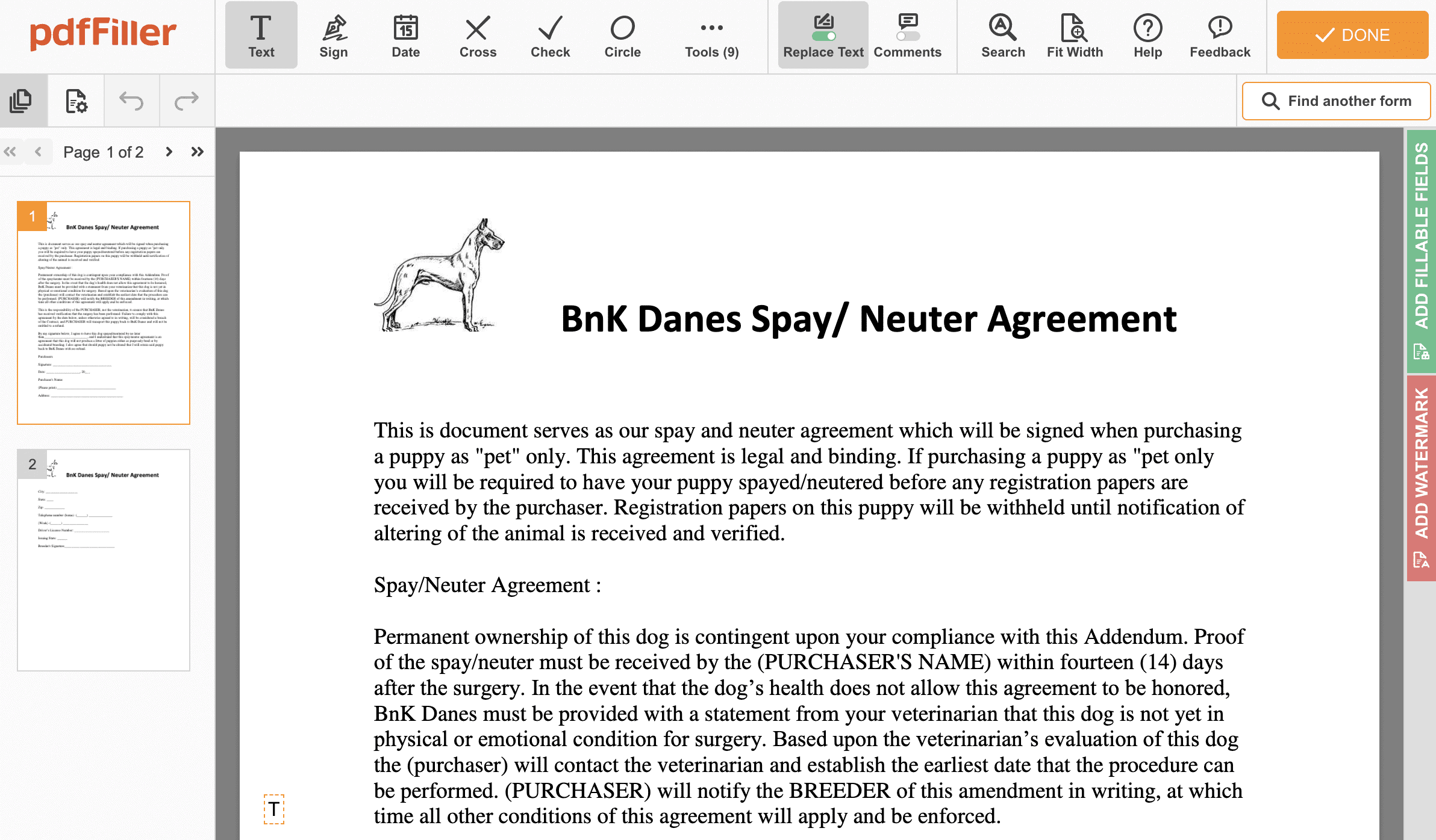 Spay and Neuter Contract