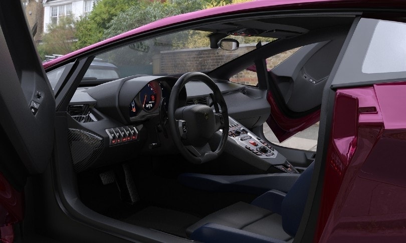 open sports car with leather seat covers