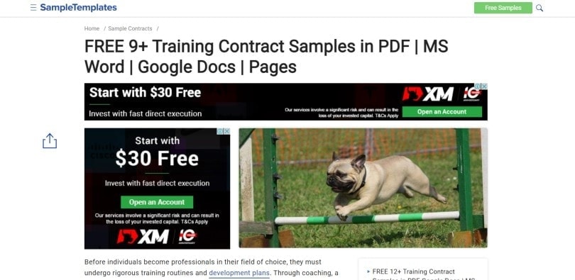 sample template dog training contract