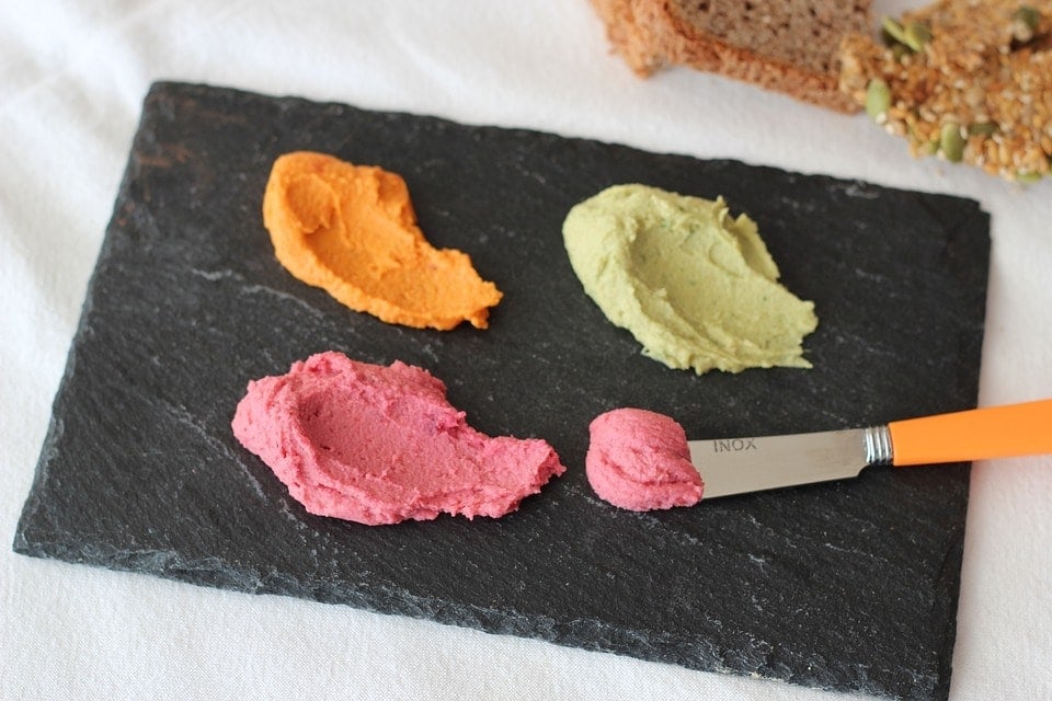 three colors of hummus