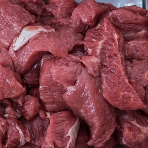Scraps of meat on a table