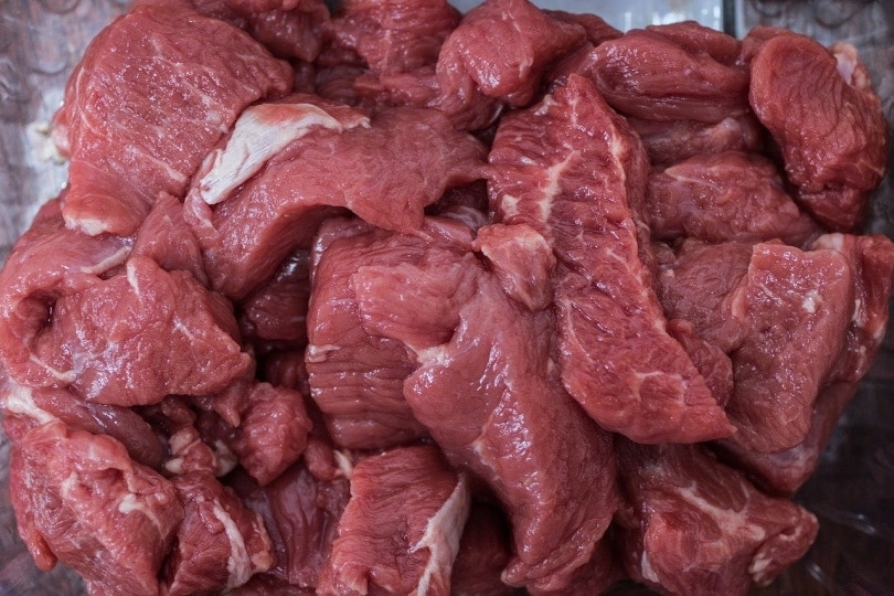 Scraps of meat on a table