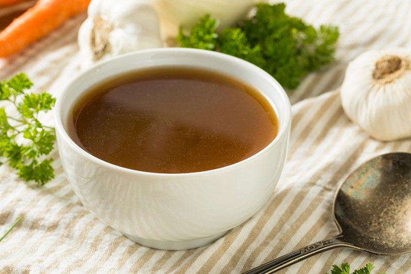 homemade organic beef bone broth in a bowl