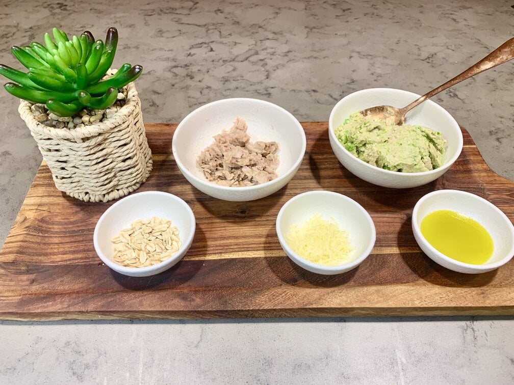 No bake tuna and cheese ball cat treats prep