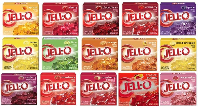different flavors of Jell-O Gelatin