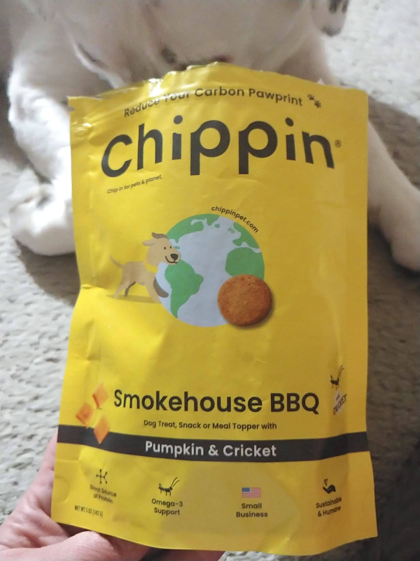 Chippin Smokehouse BBQ Pumpkin & Cricket Dog Treats packaging