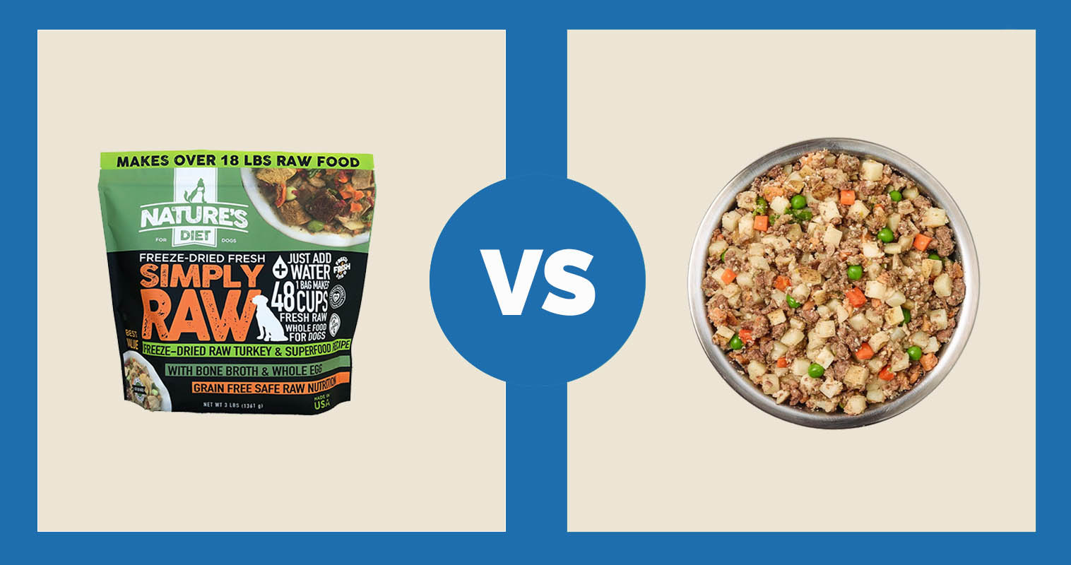 Nature’s Diet Freeze Dried Raw Dog Food Simply Beef vs Just Food For Dogs Beef & Russet Potato