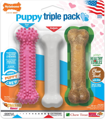 Nylabone Puppy Chew Chicken, Lamb & Apple Flavored Puppy Chew Toy