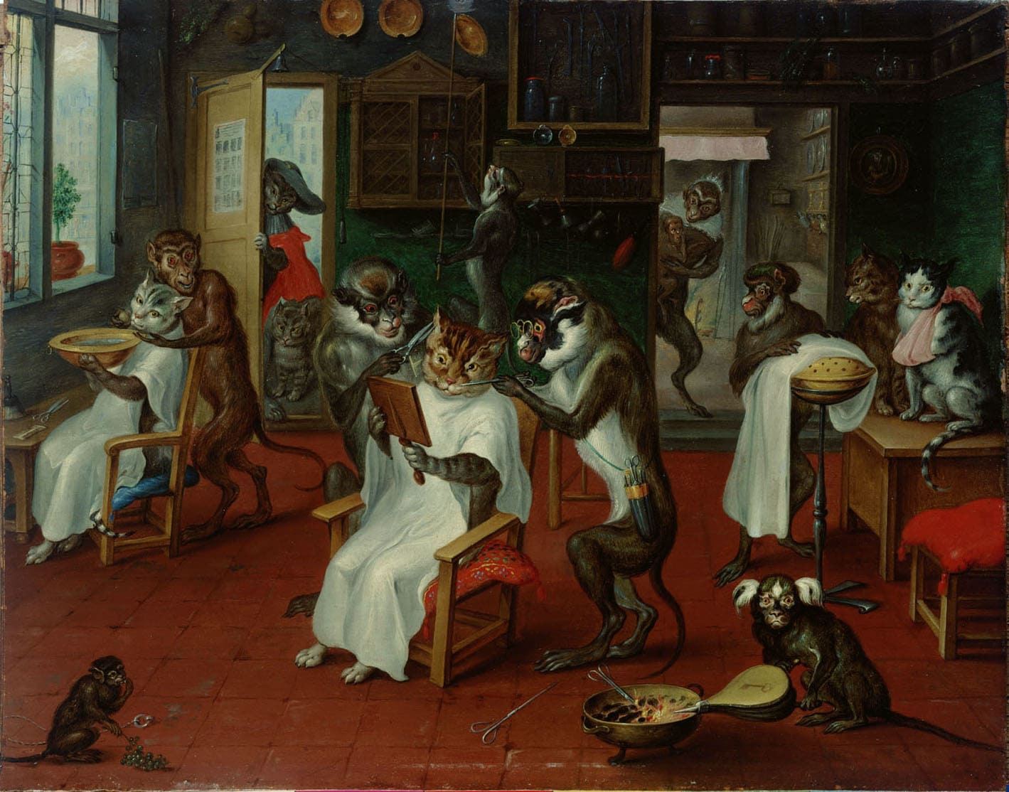 Abraham_Teniers_-_Barbershop_with_monkeys_and_cats