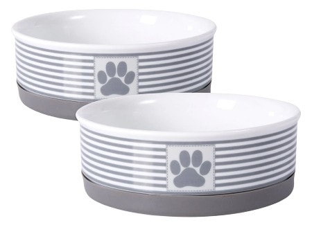 Bone Dry Striped Dog Bowl Set