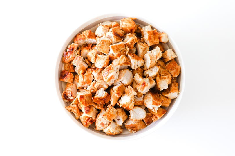 diced cooked chicken breast in a bowl