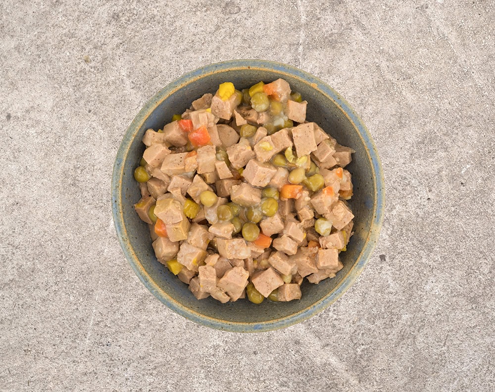 lamb dog food in pet bowl