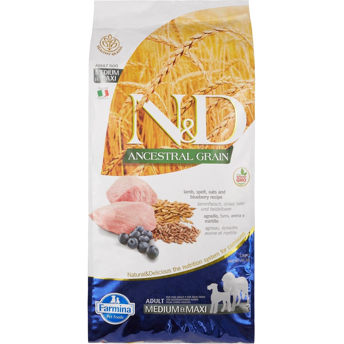 Farmina N&D Ancestral Grain Lamb & Blueberry Medium & Maxi Adult Dry Dog Food