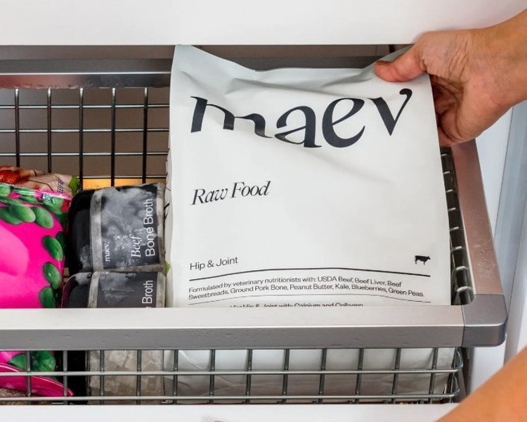 woman holding maev raw dog food