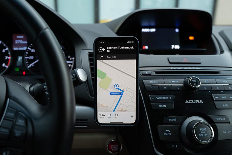 Car dashboard with apple map
