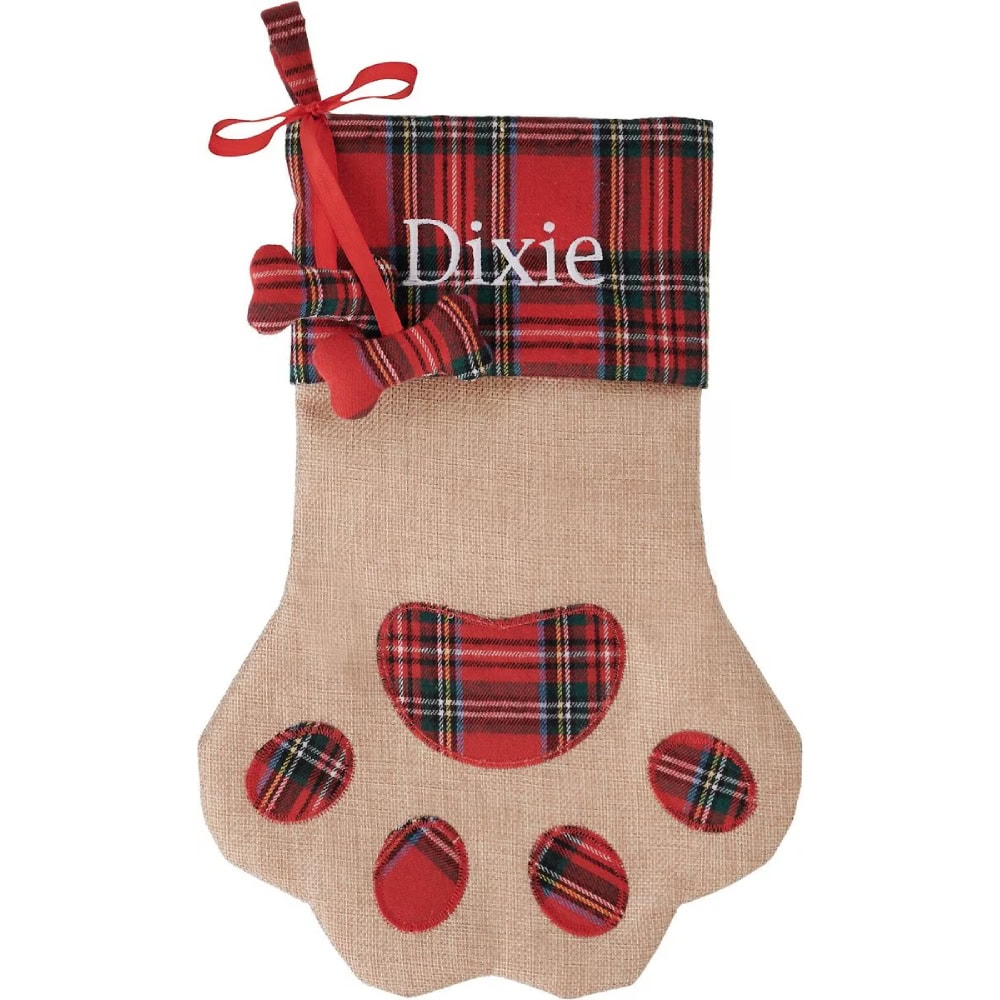 Paw Personalized Plaid Cat Stocking