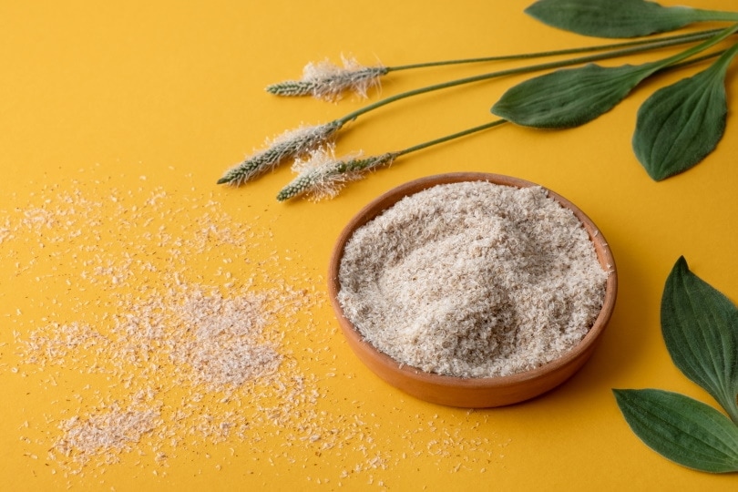 Powdered cellulose in a wooden bowl